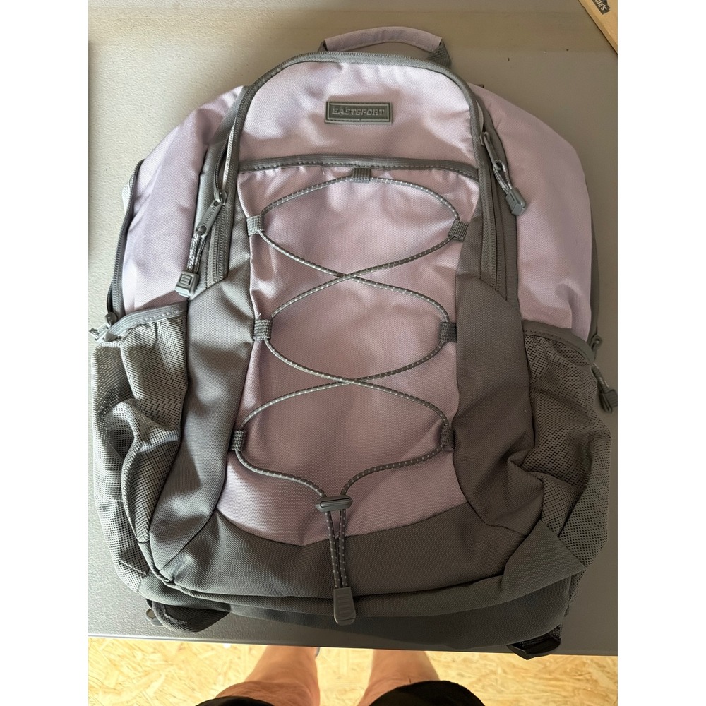 Eastsport Bungee Cord Backpack Lavender Grey School Travel Utility Bag